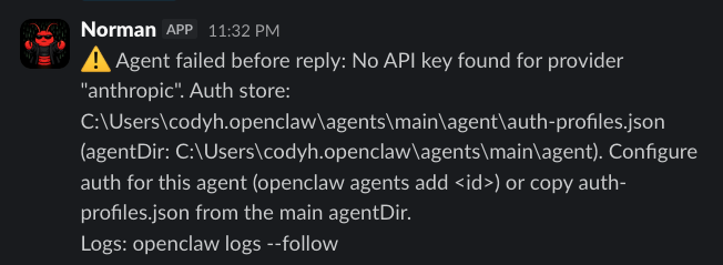 Norman's error: no API key found